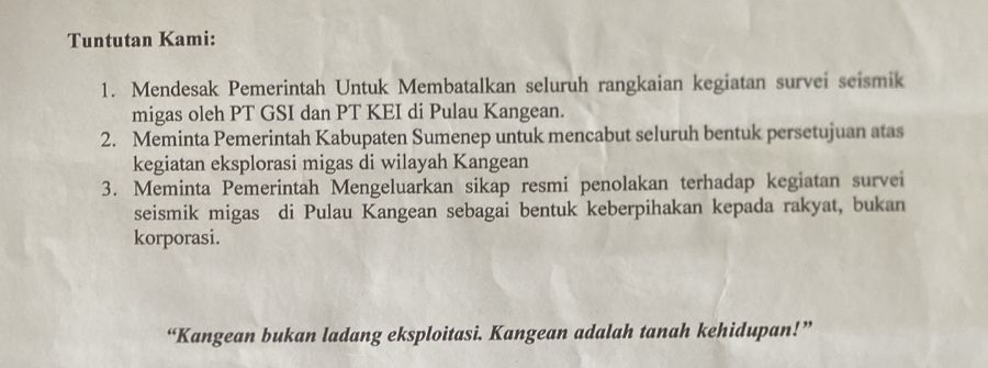 Tiga Tuntutan Konsisten Mahasiswa Kangean Tolak Eksplorasi Migas, GMK: Pulau Kami Bukan Ladang Eksploitasi