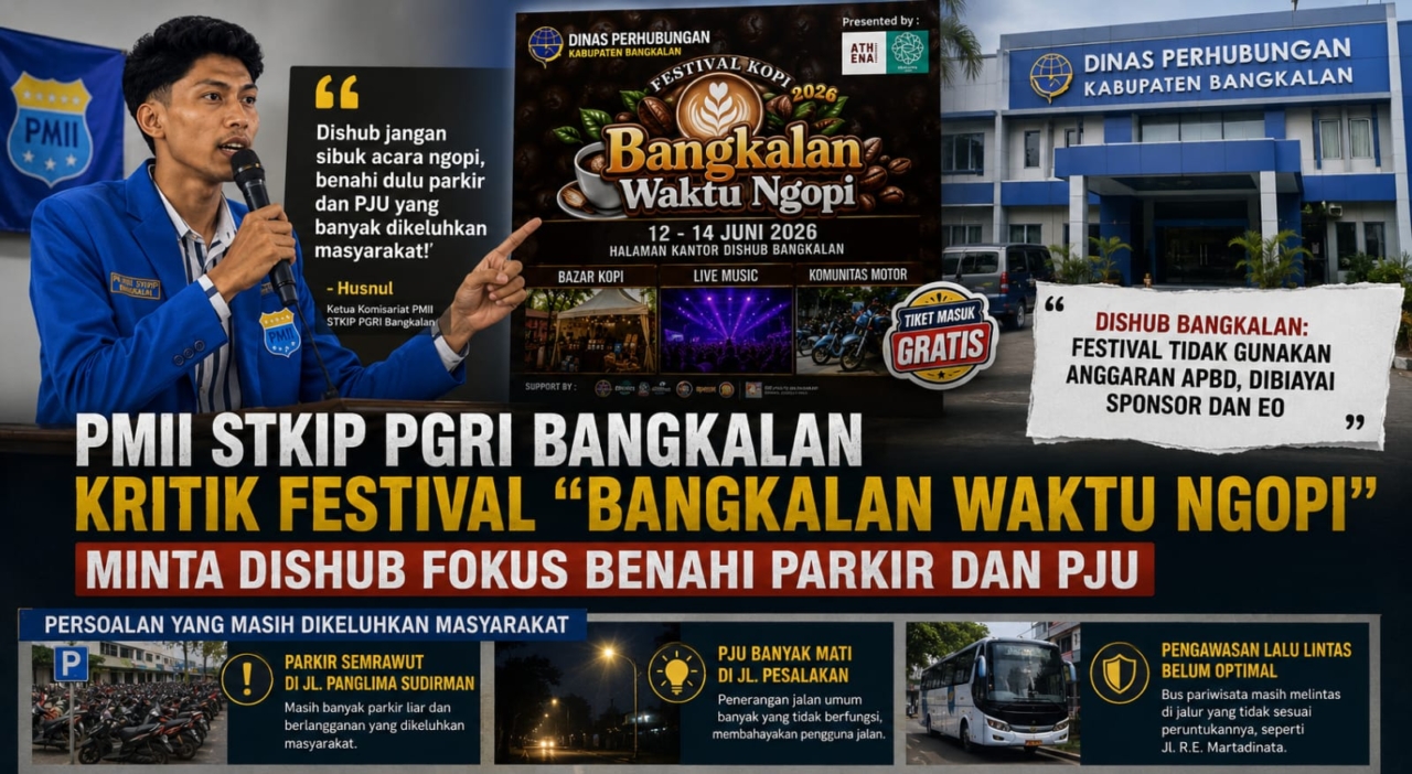 PMII Soroti Festival "Bangkalan Waktu Ngopi", Nilai Dishub Belum Tuntaskan Persoalan Parkir dan PJU